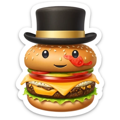 A burger with a top hat sticker