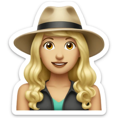 blonde lady with mga hat on sticker