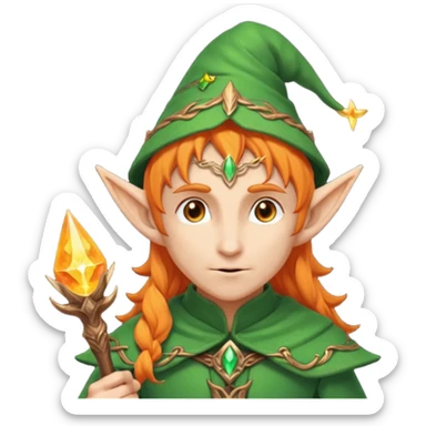 Orange Haired Elf, old Mage elf with glowing orange staff sticker