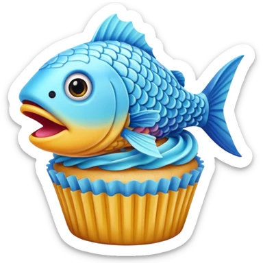 the flat side view of a fictional cup cake fish (fish with cup cake body) sticker