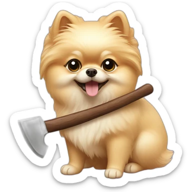 cream pomeranian with an axe sticker