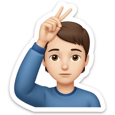 emoji of a hand pointing at the forehead area on a human face, simple cartoon style sticker