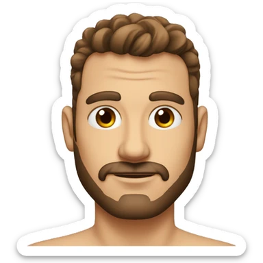 Hombre de 30 años ojos azulez cabello castaño, tiene tatuajes en un brazo sticker