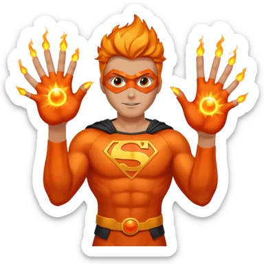 A superhero with two fireballs on his hand sticker
