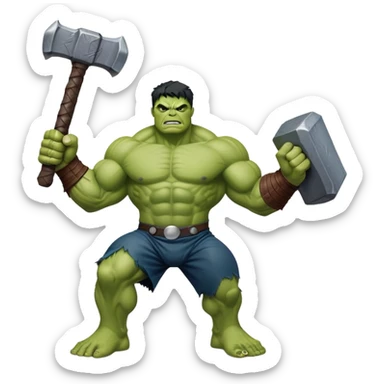 Hulk holding Thor's hammer Mjolnir sticker