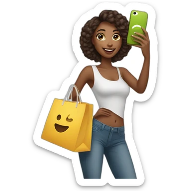 influencer taking selfie with a shopping bag sticker