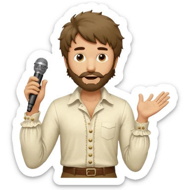 unkempt, shaggy with big sideburns Jim Morrison in an ivory Victorian shirt, in an trance dramatic pose, sings on stage sticker