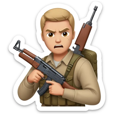  he has an ak-47 and is really angry  sticker