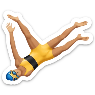 Create a simple, clean emoji of a swimmer diving into a swimming pool, mid-air, arms extended forward, water splash below. Flat design, bright colors, minimal details, emoji style sticker