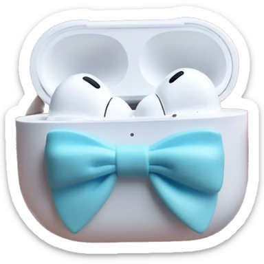 AirPods Pro in a white case with a pastel blue bow on the case sticker