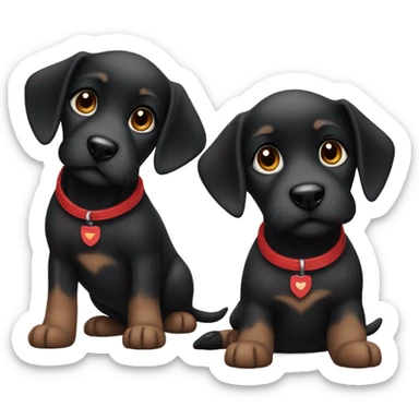 Two black puppies with red collars sticker