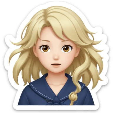 cute anime girl with blowing hair sticker