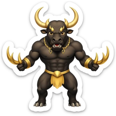 black angry powerful bull with golden horns emoji sticker