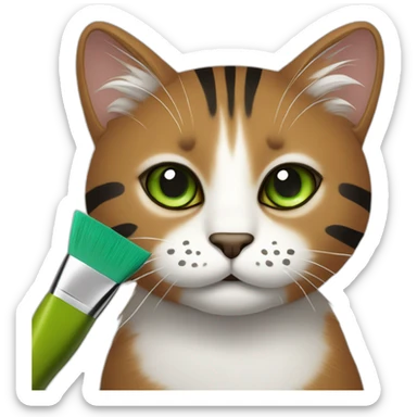 Brown cat with black stripes and white mustache and the contour of the white mouth and green eyes with a brush pencil sticker