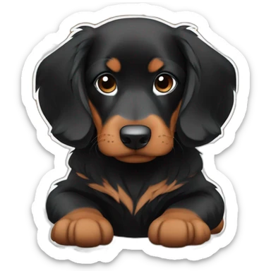 black with brown chubby extra small puppy long hair teckel called zeus sticker