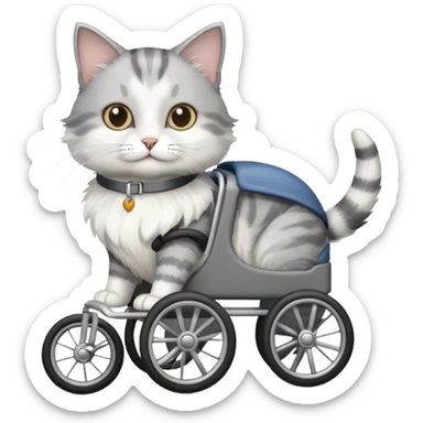 grey and white cat in a pet wheelchair sticker