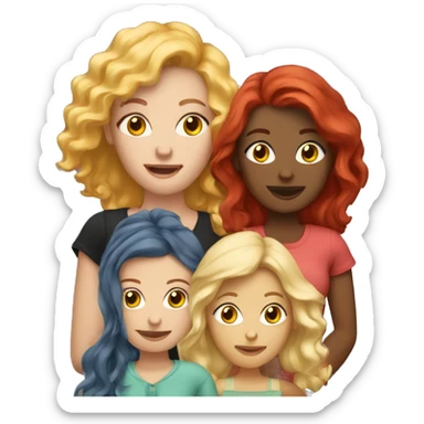 Young moms club with 4 people. 1 being mixed, 2 with red hair, and 1 blonde sticker