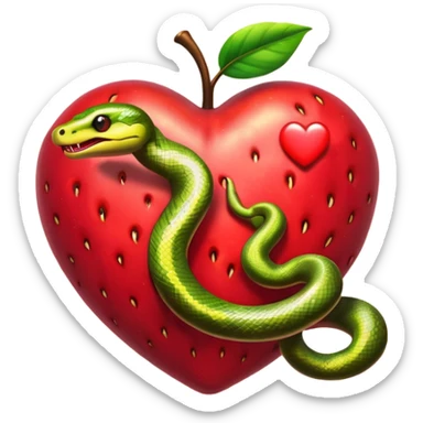 glowing forbidden fruit with snake wrapped heart shape sticker
