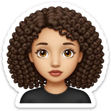 A light skin tone girl with a mole on her left side uper lips and curly dark brown hair sticker
