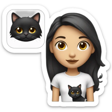 Une fille blanche au chexveux noir et long avec un t-shirt de chat sticker