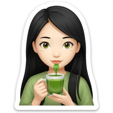 make an asian girl with long hair that loves matcha (in a cup not glasses) sticker