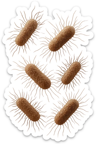 6 batteri intestinali iperrealistici sul bordeaux fluttuano in aria, iperrealistico 4k sticker