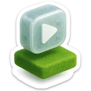 white YouTube play button inside a grass box sticker