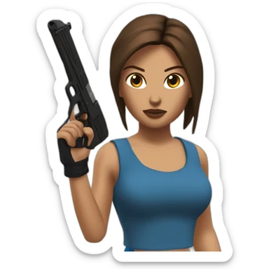 Lara Croft blue top with brown short and pistols sticker