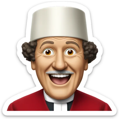 Laughing Tommy cooper with a red fez  sticker