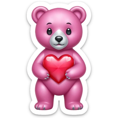 diamond bear pink  with a red heart de cuerpo entero sticker