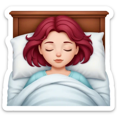 A beautiful, burgundy long haired girl sleeping in bed sticker