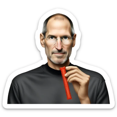 Steve Jobs eating a twizzler sticker