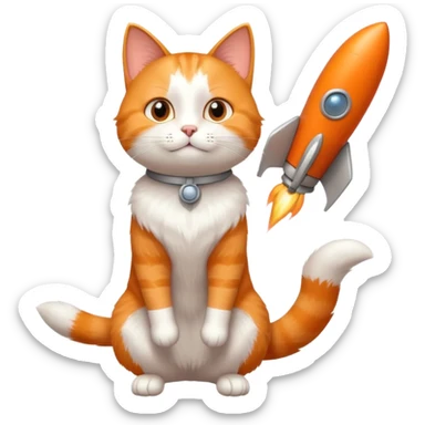confident cat thinking it is a rocket, dynamic pose, imaginary rocket elements sticker