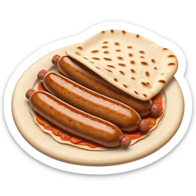 Cevapi Cinematic Realistic Cevapi Dish Emoji, depicted as modest, short, skinless sausages served with traditional flat bread, rendered with realistic textures and rustic, inviting lighting. sticker