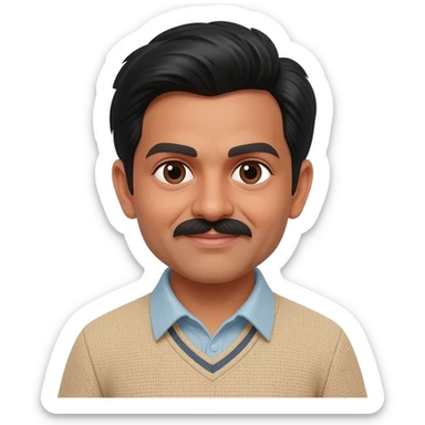 middle aged male indian primary school teacher wearing a jumper without a moustache sticker