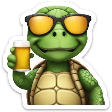 Turtle wearing sunglasses drinking beer giving peace sign! sticker