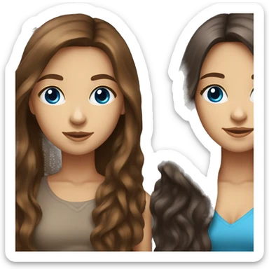 Two long hair brunette girls one with blue eyes one with brown eyes sticker