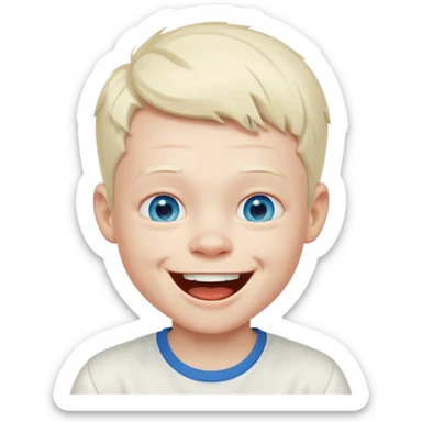 albino boy laughing white shirt sticker