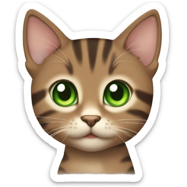 kawaii brown tabby kitten with green eyes sticker