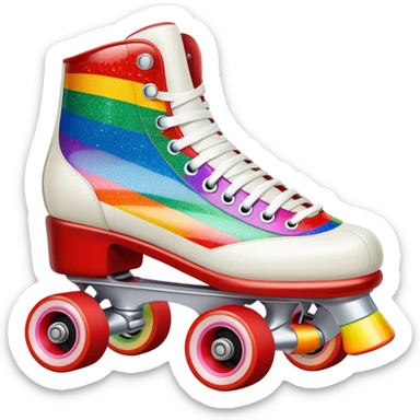 red vintage glitter roller skate with a white leather boot, rainbow stripes glitter sticker