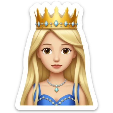 Blonde long hair queen with crown and luxury dress sticker