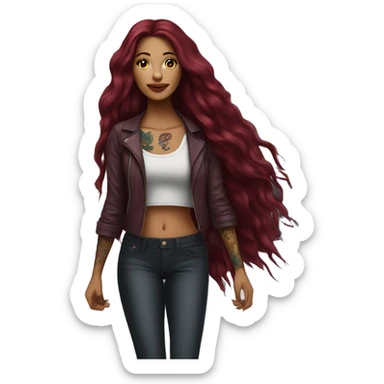 Beautiful tattooed  burgundy long haired woman crossing the street sticker