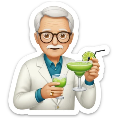 Old white man with glasses putting a pill into a margarita  sticker