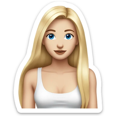 beautiful woman, long straight blonde hair, blue eyes, white tank top sticker