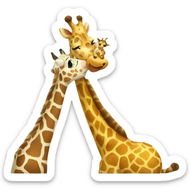 a cat kissing a giraffe sticker