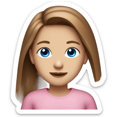 pretty girl with blue eyes and long brown hair and a pink shirt sticker