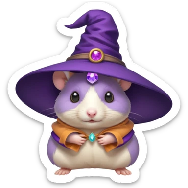 cute hamster wearing a purple witch hat sticker