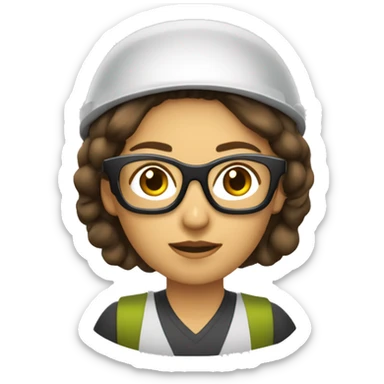 mujer con gafas, piel banca, cabello castaño al hombro, casco de ingeniería sticker