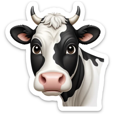 cinematic-noble-black-and-white-cow-portrait-emoji,-poised-and-regal,-with-a-large,-sturdy-build-and-a-beautifully-patterned-hide-of-rich-black-accented-by-crisp-white-patches,-deep-set-soulful-brown-eyes,-simplified-yet-sharp-and-sophisticated sticker