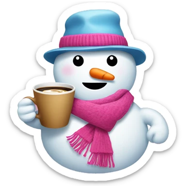 Snowman with pink scarf and a coffee  sticker